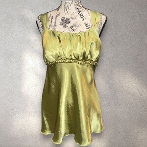 Y2K Babydoll BCX Metallic Satin Chain Detail Camisole Olive Green L Milkmaid